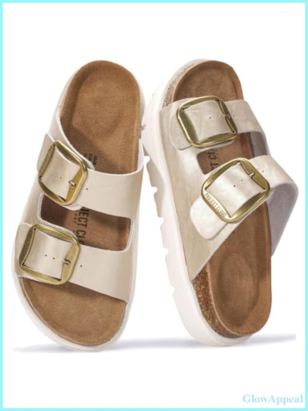 Genuine Leather Platform Sandals Slip-On Cork Footbed 1.7 Inch Women